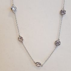 Gorgeous Station Necklace! The Cz's Are So Brilliant, I Can't Capture It Properly On Camera! Rhodium Plating Lobster Clasp Simple And Stunning The Extender Chain Is Removable Adjustable Round Necklaces With Sparkling Stones, Adjustable Necklaces With Sparkling Stones, Silver Round Station Necklace For Anniversary, Classic Adjustable Cubic Zirconia Necklaces, Classic Adjustable Cubic Zirconia Necklace, Adjustable Classic Cubic Zirconia Necklace, Adjustable White Cubic Zirconia Necklaces, Adjustable White Cubic Zirconia Necklace, Adjustable Silver Necklace With Sparkling Stones