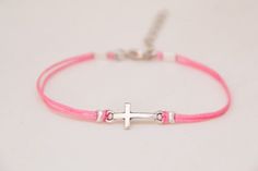 Graduation gift, Cross bracelet, women bracelet with silver cross charm, pink, christian catholic je Silver Cross Bracelets For Gifts, Adjustable Pink Cross Bracelet, Cross Shaped Stainless Steel Bracelet Gift, Pink Adjustable Cross-shaped Bracelets, Elegant Cross-shaped Metal Bracelet, Gray Bracelet, Christian Bracelets, Personalized Cross, Catholic Jewelry