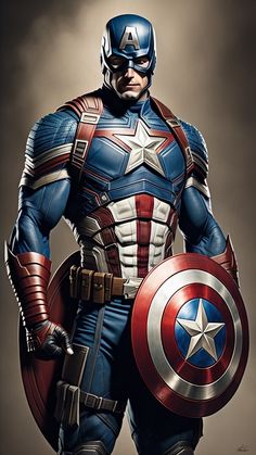 captain america is standing in front of a dark background