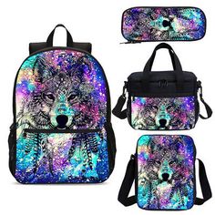 Wolf Galaxy Kids Large School Backpack Insulated Lunch Bag Pen Bag Sling Bag Lot  | eBay Pen Bag, Cooler Lunch Bag, School Backpack, Pen Case, Kids Backpacks, School Backpacks, Lunch Bag, Sling Bag, Backpack Bags