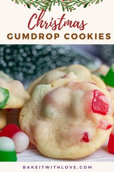 A close-up shot of soft baked cookies filled with red and green gumdrops. Gumdrop Cookies, Christmas Cookies Santa, Christmas Cookie Tray, Cookie Decorating Icing, Favorite Christmas Recipes, International Desserts, Christmas Fudge, Holiday Baking Recipes, Family Baking