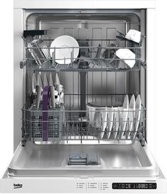 the dishwasher has many dishes in it