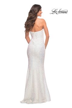 La Femme 30743 Dress | La Femme Dresses | Formal Approach Contrast Sequin Gown For Gala, Sleeveless Gown With Contrast Sequin, Fitted Gown With Contrast Sequin, Gala Evening Dress With Contrast Sequin And Fitted Bodice, Fitted Sequin Prom Dress With Sweep Train, Sleeveless Gown With Contrast Sequin For Formal, Sequin Evening Dress With Fitted Bodice, Fitted Sequin Homecoming Gown, White Strapless Sequin Evening Dress