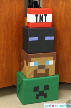 a stack of blocks made to look like minecraft characters