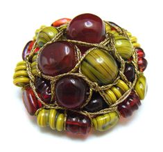 Vintage Gripoix Art Glass Dome Brooch Lampwork Red Gold Tone. Marks-None. The Brooch Measures Approximately 1 5/8" Diameter. Condition is Excellent with No Flaws and Minimal Wear or Aging. Unique Multicolor Cabochon Brooches, Retro Red Brooch Jewelry, Handmade Retro Multicolor Brooches, Red Retro Brooch Jewelry, Handmade Vintage Red Brooches, Unique Handmade Red Brooches, Tacoma Wa, Glass Dome, Glass Domes