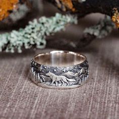 Wolf Wedding Ring Sets for men | Viking Heritage Wolf Couple, Loyalty Symbol, Wolf Ring, Couples Ring Set, Ring Fashion, Copper Material, Fashion Ring, Couple Rings, Tree Branch