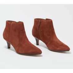 Clarks Collection Heeled Booties - Linvale Judith 10 M Mahogany Suede New Zip New In Box! Medium Width Low Heel Booties For Work, Workwear Booties With Low Heel And Medium Width, Classic Ankle-high Booties For Fall, Classic Pointed Toe Booties For Fall, Brown Suede Booties With Low Heel, Classic Ankle Boot Heels For Fall, Brown Closed Toe Booties For Work, Elegant Brown Booties For Work, Elegant Brown Closed Toe Booties