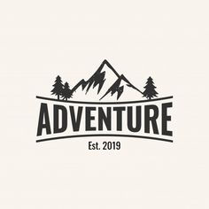 the adventure logo is shown in black and white, with trees on top of it