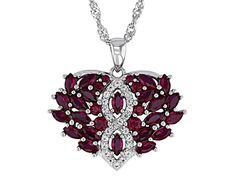 1.40ctw Marquise And 0.22ctw Round Lab Created Ruby With 0.26ctw Round Lab White Sapphire Rhodium Over Sterling Silver Pendant With 18"Singapore Chain. Measures Approximately  0.87"L x 0.97"W. 3.5mm bail. Lobster clasp with 2"extender. Silver Ruby Jewelry With Pave Setting, Cluster Ruby Jewelry With Diamond Accents, Ruby Cluster Jewelry With Diamond Accents, Red Cluster Jewelry With Diamond Accents, Red Gemstones, Broken Chain, Ruby Gemstone, Faceted Gemstones, White Sapphire