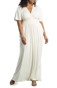 Free shipping and returns on Kiyonna Indie V-Neck Fit & Flare Dress (Plus Size) at Nordstrom.com. You'll want to dance the night away in this flattering V-neck dress with fluttery sleeves, a swingy skirt and plenty of stretch. Maxi Dress With Kimono, Plus Size Indie, Apple Shaped Body, Dress With Kimono, Dresses Materials, Apple Shape, Apple Shaped, Belt Dress, Plus Size Maxi