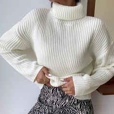 Shein White Turtleneck Sweater. Size M. Nwot. Never Worn- No Flaws. Slightly Cropped Fit. Cheetah Clothes, Knitted Turtleneck, Portugal Fashion, Shein Sweater, White Turtleneck Sweater, Turtleneck Outfit, Turtleneck Sweaters, White Turtleneck, Story Board