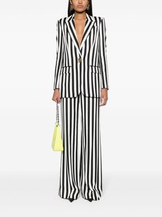 Black White Suits Women, Striped Suit Women, Shoulder Pads Fashion, Satin Palazzo Pants, Black Striped Pants, Black And White Suit, Black Palazzo Pants, Striped Suit, Beetle Juice