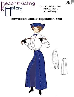 Reconstructing History Pattern #RH951 - Edwardian Ladies' Equestrian Split Riding Skirt Split Skirt Pattern Sewing, Edwardian Skirt Pattern, Horse Riding Skirts, Split Riding Skirt, Split Skirt Pattern, Wild West Costumes, Edwardian Skirt, Clothing Construction, Riding Skirt