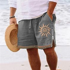 Category:WE-Pants; Season:Spring,Summer; Fabric:Polyester; Gender:Men's; Style:Vintage,Ethnic Style,Retro Vintage; Elasticity:Micro-elastic; Occasion:Casual,Beach,Daily,Holiday; Fit Type:Regular Fit; Function:Breathable,Soft,Comfort; Waistline:Mid Waist; Pattern:Graphic Prints,Sun; Design:Zipper,3D Print,Pocket,Elastic Waist; Brand:OUKU; Pants Type:Board Shorts,Swim Trunks,Swim Shorts; Fly Type:Drawstring,Elasticity; Front page:FF; Listing Date:07/08/2023; Production mode:External procurement; H Bohemian Bottoms With Built-in Shorts For Vacation, Summer Vacation Boho Print Bottoms, Casual Boho Print Bottoms For Beach, Summer Beach Boho Print Bottoms, Bohemian Bottoms With Built-in Shorts For Summer, Bohemian Style Short Bottoms For Beach Season, Bohemian Short Bottoms For Beach Season, Hippie Beach Shorts For Summer, Bohemian Bottoms With Pockets For Vacation