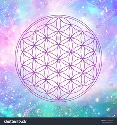 the flower of life symbol is shown in front of an image of space and stars