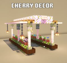 Minecraft Cute Path Ideas, Minecraft Redstone Lamp, Cherry Blossom Village, Village In Minecraft, Blossom Decoration, Mc Build Ideas, Minecraft Redstone