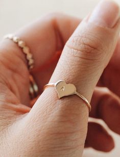 R1184 Gold Filled Heart Stamped Initial Letter Ring | Etsy Minimalist Personalized Heart Initial Ring, Personalized Rose Gold Heart Ring In Sterling Silver, Minimalist Personalized Heart Ring For Anniversary, Personalized Heart-shaped Rings For Everyday, Personalized Rose Gold Heart Ring, Minimalist Personalized Engraved Ring For Valentine's Day, Everyday Personalized Heart Ring, Meaningful Valentine's Day Ring Jewelry, Valentine's Day Meaningful Ring Jewelry