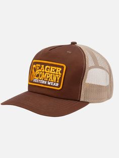 seager buckys trucker snapback cotton canvas mesh backing hat brown tan gold yellow white brand patch kempt athens ga georgia men's clothing store Vintage Beach Hat With Curved Bill, Vintage Curved Bill Beach Hat, Trucker Baseball Cap With Curved Bill For Beach, Brown Cotton Trucker Hat With Logo Patch, Vintage Curved Bill Baseball Cap For Beach, Adjustable Cotton Trucker Snapback Hat, Adjustable Trucker Snapback Hat In Cotton, Vintage Cotton Trucker Hat For Beach, Cotton Trucker Baseball Cap With Flat Brim