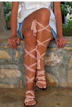 High quality original Greek leather sandals with scarf laces crafted from stretchy satin jersey. Lightweight like all of my sandals and super comfortable you will feel in them almost barefoot. With scarf laces that never fall, they fit and flatter any type of feet, narrow or wide. They look beautiful if you tight them close to your knee but also have great style wrapped around the ankle. Make the color combination you prefer and they will work with everything from shorts to maxi dresses. Ankle Wrap Sandals As Summer Gift, Pink Open Toe Lace-up Sandals For Beach, Handmade Adjustable Pink Barefoot Sandals, Summer Ankle Strap Sandals As A Gift, Adjustable Open Toe Pink Barefoot Sandals, Adjustable Pink Open Toe Barefoot Sandals, Pink Adjustable Barefoot Sandals, Adjustable Pink Bohemian Sandals, Handmade Barefoot Sandals With Ankle Wrap