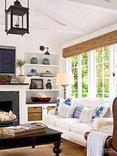 a living room filled with furniture and a flat screen tv mounted on the wall above a fire place