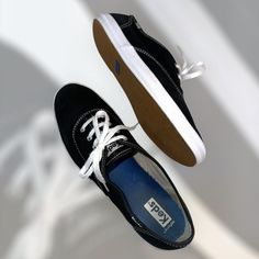 Step up your casual footwear game with these Keds Champion Black Canvas Sneakers! Featuring a versatile black canvas with white laces, these sneakers are perfect for everyday wear. Well-used but still sturdy, they bring a classic style that pairs easily with any outfit. Ideal for walking, shopping, or just hanging out, these Keds add comfort and a timeless touch to your look. **Features - Authentic Keds Champion Sneakers - Classic black canvas with a low-top design - Size 39 EU (US Women's 8, UK Sporty Lace-up Canvas Shoes With Gum Sole, Textile Sneakers With White Laces And Round Toe, Everyday Lace-up Skate Shoes With Vulcanized Sole, Low-top Textile Sneakers With White Laces, Textile Low-top Sneakers With White Laces, Everyday Lace-up Skate Shoes With White Sole, Black Casual Canvas Shoes With Elastic Laces, Casual Black Canvas Shoes With Elastic Laces, Lace-up White Skate Shoes