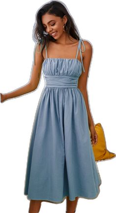 Flowy A-line Sundress For Brunch, Chic Pleated Midi Sundress, Chic Pleated Midi Length Sundress, A-line Dress For Brunch, Chic Spring Sundress, Chic Solid Color Spring Sundress, Chic Solid Color Sundress For Spring, Summer Pleated Midi Dress For Daywear, Cotton Midi Sundress For Brunch