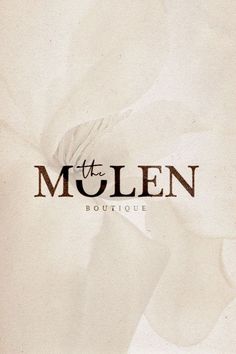 the mullen boutique logo is shown on a white paper with brown lettering and an abstract flower