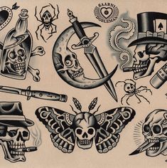 an old school tattoo flash sheet