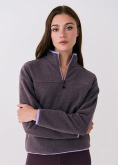 The Camp half-zip mock neck top is made from 100% fleece and has a relaxed fit, dropped shoulders for ultimate comfort, and a brushed interior for all-day warmth. Half Zip Top, Mock Neck Top, Fleece Sweater, Womens Fleece, Zip Top, Half Zip, Fig, Mock Neck, Relaxed Fit