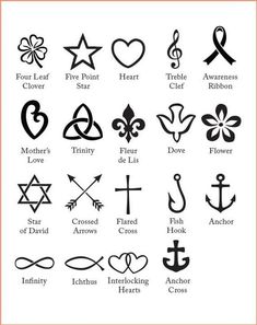 an image of different symbols in the form of hearts and arrows, with names on them