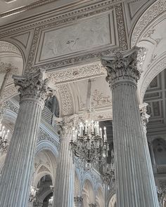 columns and chandeliers in an ornate building