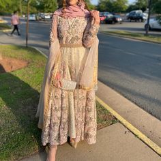 Had Purchased It For A Wedding But Never Got A Chance To Wear It. Looks Very Beautiful In Person! Did Not Come With A Pajama. There Are Some Loose Threads Because The Dress Is Loaded With Heavy Bead Work. Has Some Scuff Marks Around The Neck Of The Dress. This Is Exactly How I Received The Dress. I Have Never Worn It. Nonetheless, It’s A Stunning Dress! Fancy Indian Wear For Weddings And Festivals! Accepting Reasonable Offers Embellished Churidar For Wedding With Traditional Drape, Embellished Anarkali Churidar For Weddings, Anarkali Embellished Wedding Churidar, Anarkali Style Embellished Churidar For Wedding, Embellished Floor-length Churidar For Wedding, Bollywood Style Long Embellished Gown, Embellished Long Traditional Wear For Wedding, Long Embellished Traditional Wear For Wedding, Embellished Long Traditional Wedding Wear