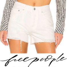 New With Tags Free People Sofia Distressed White Denim Shorts Size 24. Keep Your Casual Look Current With These Denim Shorts, A Classic Silhouette With Distressed Details And A Raw Hem. Denim Mid Rise Belt Loops Five Pocket Design Hidden Button Fly Distrestted Cut Off Hem Frayed Edges And A Worn-In Look Create These Classic Jean Shorts That Have An Adventurous, Boho Vibe. Tiny Mark - Maybe Pencil, Near The Crotch. Ripped Short Bottoms For Fall, Ripped Short Length Bottoms For Fall, White Fall Bottoms Short Length, White Short Length Bottoms For Fall, White Ripped Denim Jean Shorts, White Relaxed Fit Straight Leg Jean Shorts, Trendy White Shorts For Fall, White High-rise Distressed Jean Shorts, White Ripped Relaxed Fit Bottoms