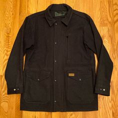 Excellent Condition 100% Wool Black Filson Jacket. Has 3 Functional Packets In The Front And One On The Inside. Inside Waist Can Be Adjusted. Has A Zipper And Buttons. See Photos For Measurements. Happy To Take More Upon Request. Open To Offers! Filson Jacket, Canvas Jacket, Black Canvas, Wool Jacket, Mens Jackets, The 100, Zipper, Jackets & Coats, Man Shop