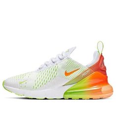 The Nike Air Max 270 'Summer Gradient White' is a revolutionary sneaker that blends the classic styling of the 90s Air Max 93 and Air Max 180 with modern Air cushioning technology. It features a 270-degree visible Air unit, the thickest ever, along with a breathable mesh upper and streamlined design. The dual-density foam midsole provides an incredibly soft feel, making it perfect for all-day comfort. The one-piece upper and asymmetrical design give the Air Max 270 a unique look, combining the future with the past. This white sneaker is perfect for any activity, from running to casual outings. (SNKR/Unisex) Pinterest Wishlist, Nike 270s, Summer Gradient, Air Max 93, Air Max 180, Shoe Wall, 270 Nike, Nike Shoes Air Max, Shoes Air