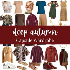 DEEP AUTUMN CAPSULE WARDROBE 7 tops in warm, deep colors 4 bottoms + 2 dresses perfect for Deep Autumn 5 completer pieces to style 4 pair of varied neutral shoes 8 deep and warm accessories Want to learn more about Deep Autumn (or any season)? Comment “EXPLORE” to get the link. #deepautumn #deepautumncolors #deepautumnpalette #deepautumnstyle #darkautumn #darkautumncolors #darkautumncolorpalette #coloranalysis #seasonalcoloranalysis #capsulewardrobe #capsulewardrobechallenge #capsulewardro... Deep Autumn Shoes, Autumn Color Capsule Wardrobe, Capsule Wardrobe Autumn Color Palettes, Dark Autumn Fashion, Dark Autumn Clothes, Autumn Color Analysis Outfits, Deep Autumn Outfits Capsule Wardrobe, Dark Autumn Capsule Wardrobe, Dark Autumn Outfits Style