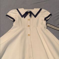 Adorable Sailor Dress Size 5 Runs Big Would Make A Great Costume Beautiful Material Preppy Fitted White Dress, Classic Short Sleeve Dress For Dress-up, Fitted Short Sleeve School Uniform Dresses, Summer Short Sleeve School Uniform Dress, Summer School Uniform Dress With Short Sleeves, Classic School Dresses For Spring, Preppy Short Sleeve Dresses For School, Classic Dresses For School In Spring, Classic Spring Dresses For School