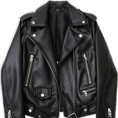 Black Belted Biker Outerwear, Black Biker Outerwear With Belt, Belted Black Biker Jacket For Spring, Spring Black Belted Biker Jacket, Winter Black Belted Biker Jacket, Trendy Black Belted Leather Jacket, Winter Biker Style Belted Outerwear, Edgy Belted Biker Jacket For Winter, Winter Biker Outerwear With Belt