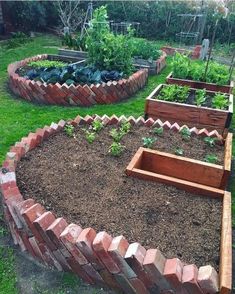 a garden filled with lots of different types of plants and dirt in the middle of it