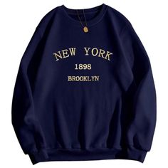 New York Sweatshirt Size Xl Women Navy Blue Brooklyn New Crew Neck New In Package Dark Green Sweatshirt, New York Sweatshirt, Burgundy Style, Brown Hoodie, Women Sweatshirts, Dropped Shoulder Sweatshirt, Green Sweatshirt, Lettering Style, Letter Embroidery