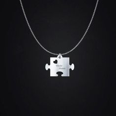 They are the final piece to your puzzle! Tell them with this beautiful puzzle piece charm necklace gift. Each charm/necklace is sold separately. Choose a charm only or on a chain to make a pendant necklace. Buy one for them and one for you! Please write in the personalization box your choice of charm, also include an name engraving, dates, initals, etc. (optional) 1) vertical puzzle piece 2) horizontal puzzle piece It has an incredible shine that you will love every time that you look at it. Cha Puzzle Piece Necklace, Gifts Couple, Custom Coins, Couples Gifts, Couple Necklace, Personalized Couple Gifts, Custom Puzzle, Cadeau Couple, Couple Necklaces