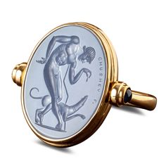 Boy with Dog Blue Chalcedony Intaglio 18K Gold Signet Ring – Olithica Boy With Dog, God Of The Underworld, Ring Boy, Quiet Confidence, Dog Ring, Ancient Mythology, Getty Museum, Gold Signet Ring, Funky Jewelry