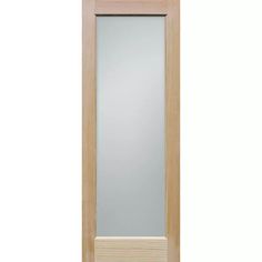 a wooden door with a mirror on the front and side paneled in light wood