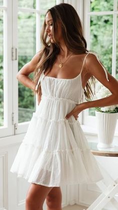 Boho Sexy Mini Slip Backless Dress Summer Clothes · Shop Zola · Online Store Powered by Storenvy Flowy Short White Dress, Feminine Mini Dress, Graduation Photos Outfit Ideas, Outfit Brunch Verano, Birthday Fits Summer, Short White Boho Dress, Womans Dresses, Slip Dress White, Aesthetic Wear