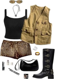 #outfits #outfitstyle #outfitideasforwomen #bootsforwomen #leoprint #leopardprint #cheetaprint #vest #summerstyle #festivalfashion #festivaloutfit #summertime #safarioutfit #ootdbloggers #outfitpost #outfitstyle Jungle Dress Up, Jungle Style Outfit, Safari Spirit Day Outfits, Jungle Safari Outfit Women, Jungle Theme Parties Outfit, Safari Outfit Women, Jungle Dress