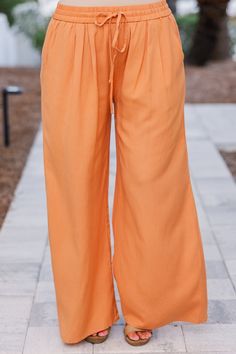 Chic Soul plus size clothing, papaya wide full length pant with drawstring waist Orange Summer Loungewear Bottoms, Casual Peach Pants For Spring, Trendy Beach Pants, Orange Bottoms For Summer Loungewear, Peach Wide Leg Bottoms For Spring, Orange Summer Loungewear Pants, Casual Peach Bottoms For Summer, Casual Peach Wide Leg Bottoms, Peach Bottoms For Spring Vacation