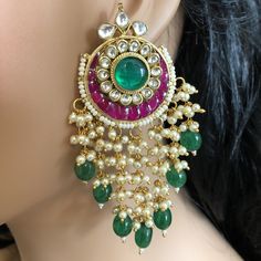 Kundan Earring/Kundan Emerald Chandbali/Sabyasachi Kundan Chandbali/Emerald Earring/Kundan Indian wedding Jewelry/Bridal/Pakistani/Bollywood Features Traditional Jhumka Chandbalis Meenakari Handwork Handcrafted To Perfection Light Weight Perfect For Indian Weddings And Celebrations A Beautiful & Memorable Gift for Weddings or engagement. Length: 3.25 Inches-\ ---------------------------------------------------- Click here to see the complete collection of Kundan and Polki Statement Earrings Luxury Green Chandbalis For Diwali, Luxury Emerald Chandbali Jewelry, Cheap Bollywood Chandbali Danglers, Luxury Formal Women's Chandbalis, Luxury Chandbalis For Formal Occasions, Cheap Women's Chandbalis For Festive Occasions, Fusion Style Wedding Jhumkas For Festivals, Fusion Style Wedding Danglers With Cutdana, Fusion Style Cutdana Danglers For Wedding