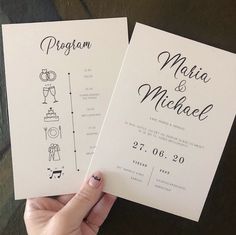 two wedding programs held in their hands