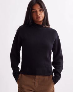 Varick Mockneck Sweater | Saturdays NYC Classic Funnel Neck Sweater, Wool Turtleneck Sweater With Ribbed Collar, Wool High Neck Sweater With Ribbed Cuffs, Merino Wool Turtleneck Sweater With Ribbed Collar, Merino Wool Sweater With Funnel Neck And Ribbed Collar, Merino Wool Sweater With Ribbed Funnel Neck, High Neck Merino Wool Sweater With Ribbed Cuffs, Wool Turtleneck Polo Sweater, High Neck Cashmere Sweater With Ribbed Collar