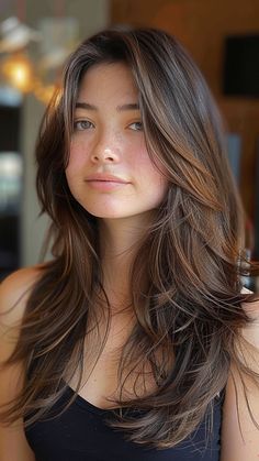 25 Slimming Hairstyles for Round Faces: Perfect for Your Features Face Frame With Long Layers, Women’s Haircut Layers, Long Hair With Movement, Haircuts On Round Face, Hairstyle For Slim Face, Layered Haircuts For Hair Long, Haircut For Women 2024, Woman’s Haircuts, Woman’s Haircut